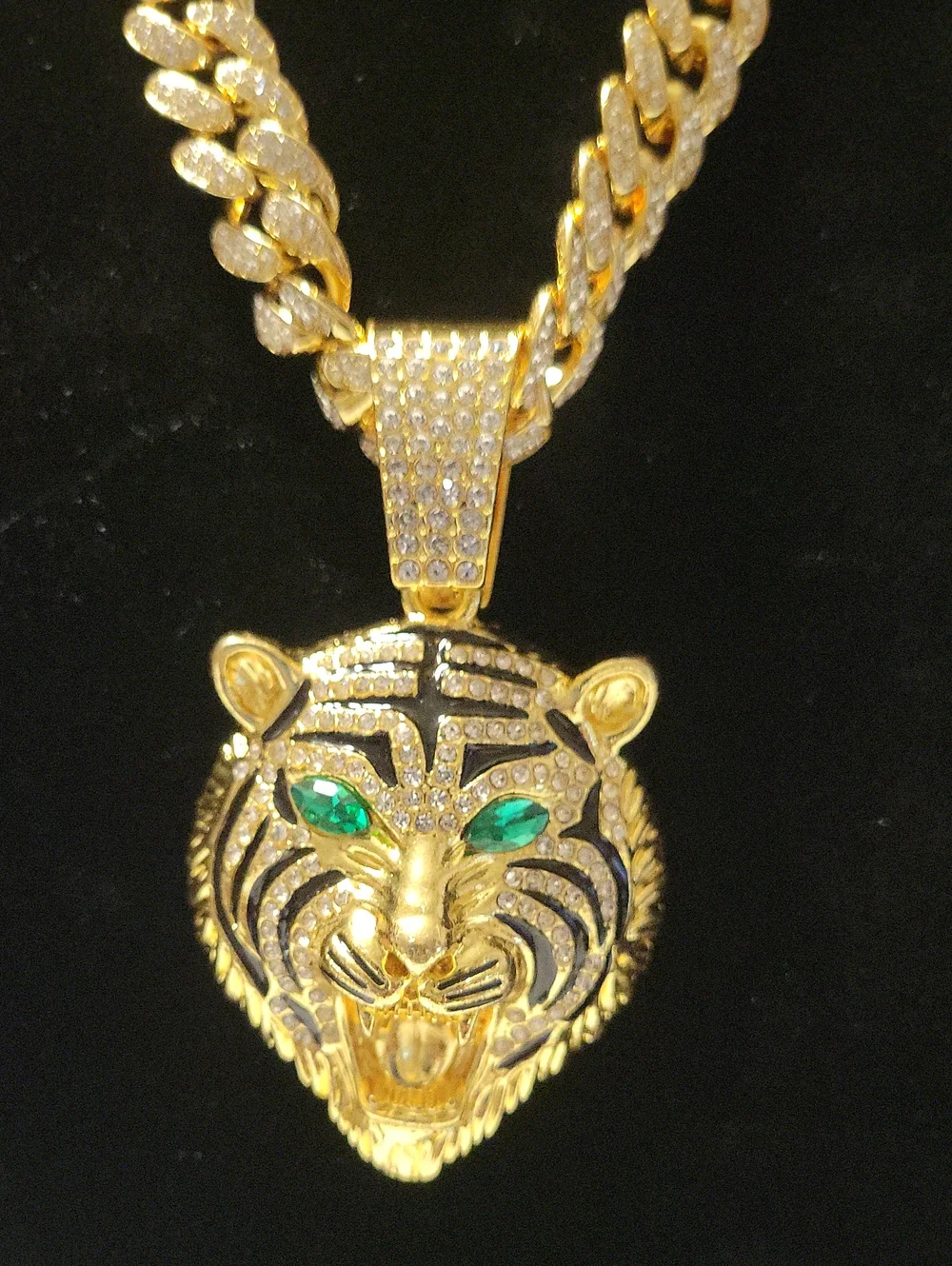 Gold Tiger Head Pendant Necklace - . 20in